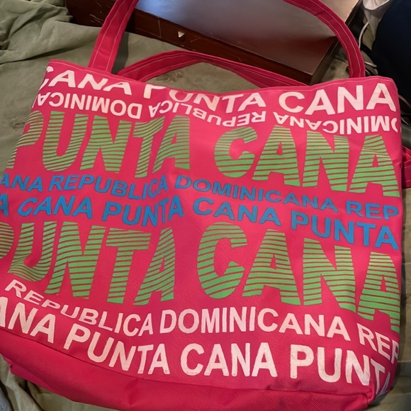 Punta Cana tote bag.  Pink and white.  Large size - Picture 2 of 5